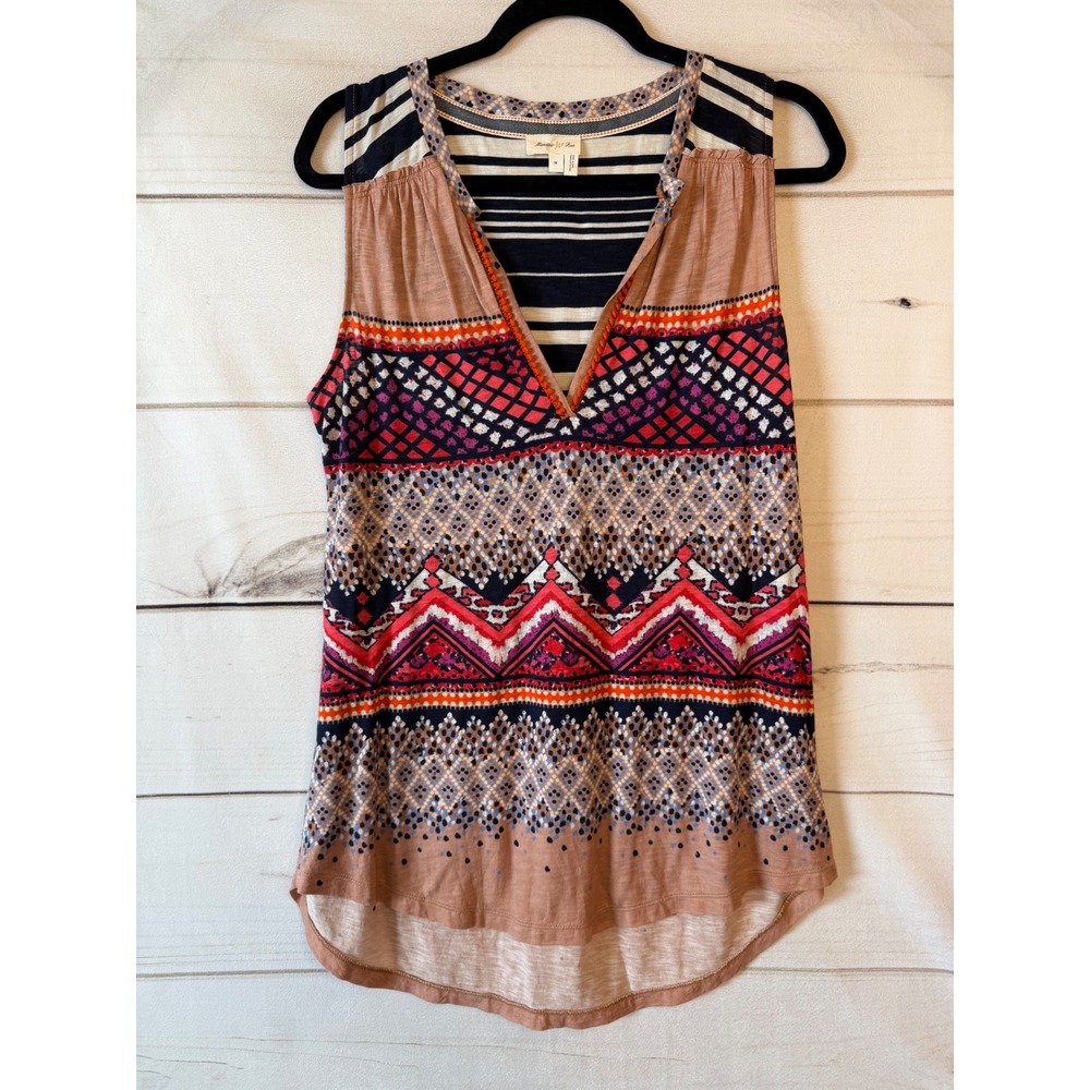 Meadow Rue Anthropologie Mixed Print Boho Tank Top V-Neck Sleeveless Medium